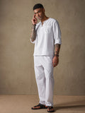 Solid Color Long Sleeve Casual Cotton Linen Set Sets coofandystore White S