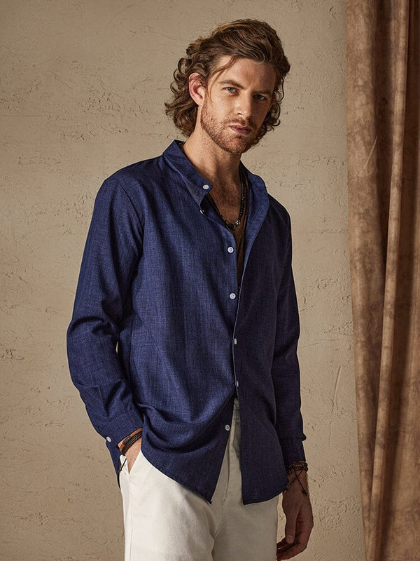 Linen Style Long Sleeve Shirt Shirts coofandy Navy Blue M