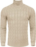 Slim Fit Turtleneck Twisted Knitted Pullover Sweater (US Only) Sweaters COOFANDY Store Light Khaki XS