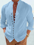 Cotton Linen Long Sleeve Solid Shirt Shirts coofandystore Blue M