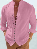 Cotton Linen Long Sleeve Solid Shirt Shirts coofandystore Pink M
