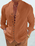 Cotton Linen Long Sleeve Solid Shirt Shirts coofandystore Brown M