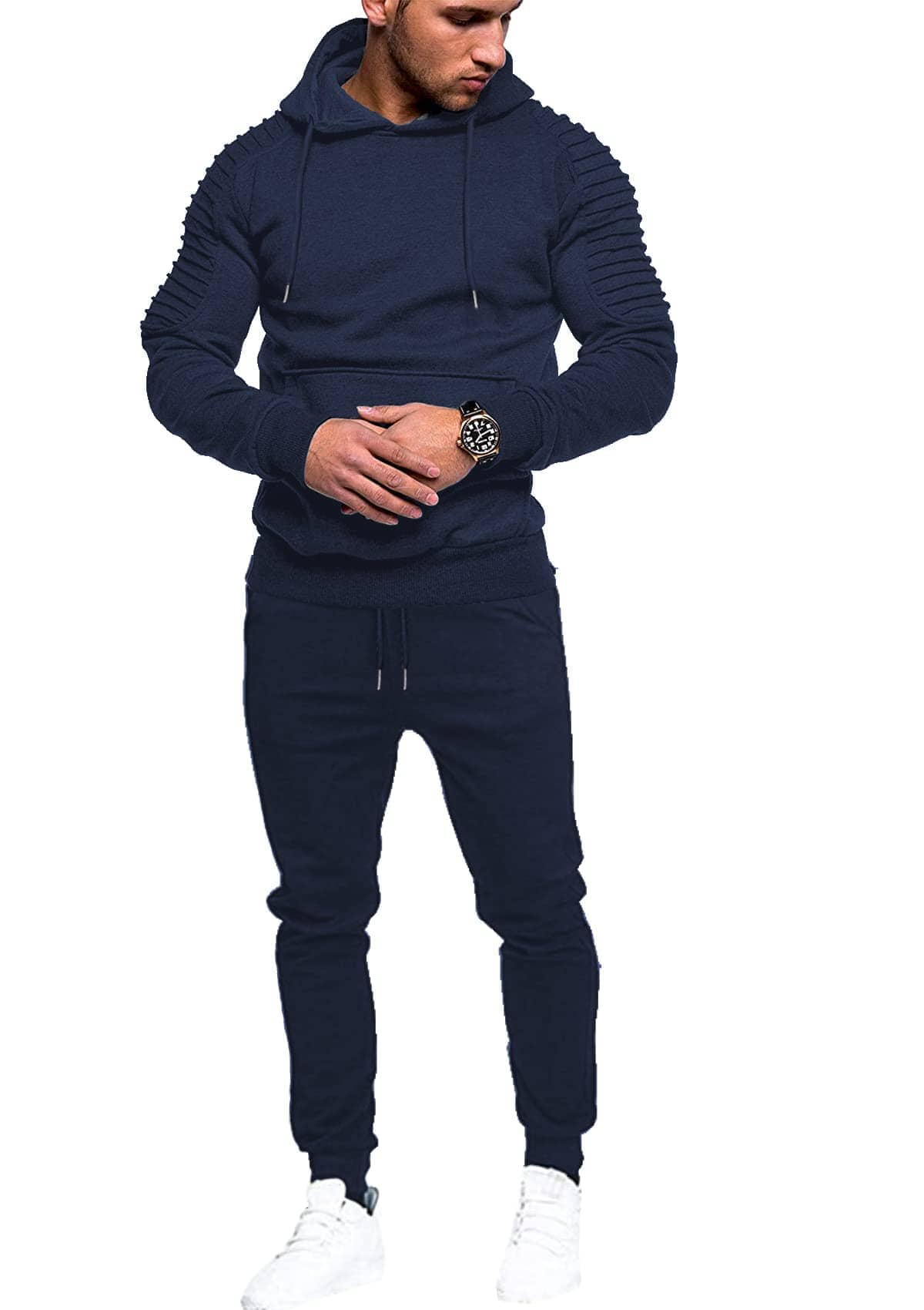 2 Piece Hoodie Jogging Athletic Suits (US Only) Sports Set Coofandy's Navy Blue S 