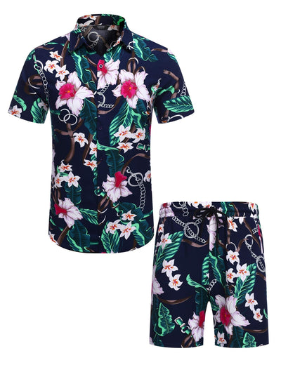 Coofandy Floral Hawaiian Sets (US Only) Sets coofandy Navy Flower S 