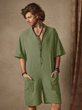 Cotton Style Stand Collar Jumpsuit Jumpsuit coofandystore Green S