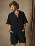 Cotton Style Stand Collar Jumpsuit Jumpsuit coofandystore Black S