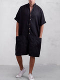 Stand Collar Cotton Linen Jumpsuit Jumpsuit coofandystore