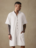 Cotton Stand Collar Jumpsuit Jumpsuit coofandystore White S