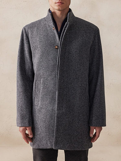 Casual Stand Collar Tweed Coat Coat coofandy Grey M 