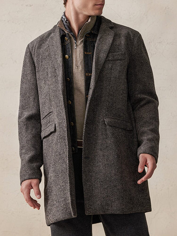 Vintage Herringbone Tweed Coat Coat coofandy Brown M