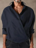 Unique Slant Button Placket Tops Shirts coofandystore Navy Blue M