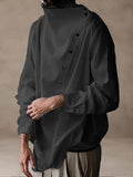 Stylish Slanted Button Placket Tops Shirts coofandystore Black M
