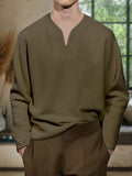 Casual Soft V-Neck Top Hoodies coofandy Coffee M