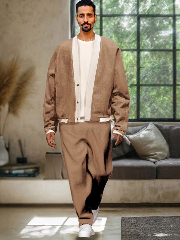 Casual Color Block Jacket Set Sets coofandy Brown M
