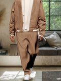 Casual Color Block Jacket Set Sets coofandy