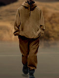 Causal Loose Hoodie Set Sets coofandy Brown M