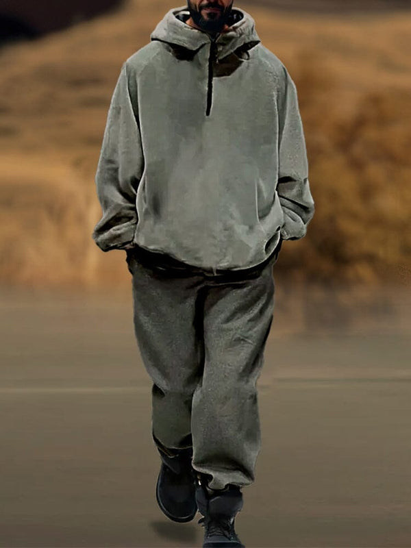 Causal Loose Hoodie Set Sets coofandy Grey M
