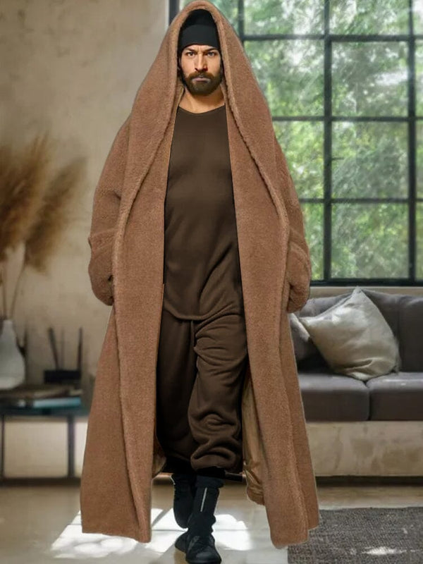 Thermal Long Hooded Outerwear Cardigans coofandy Brown M