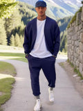 Casual Open Front Jacket Set Sets coofandy Navy Blue M