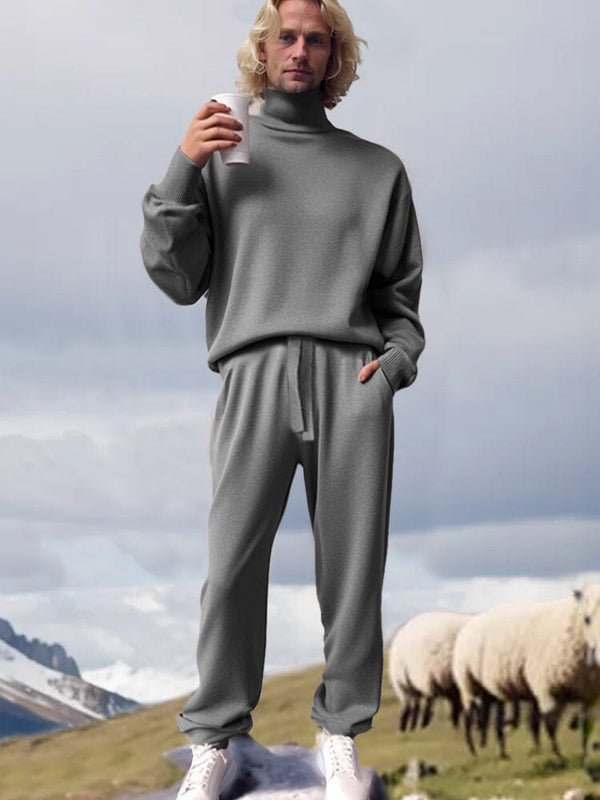 Simple Turtleneck Leisure 2-Piece Outfit Sets coofandy Grey M