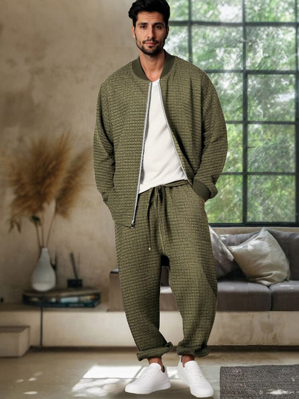 Casual Textured Jacket Set Sets coofandy Army Green M