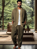 Cozy Textured Cardigan Set Sets coofandy Army Green M