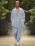 Luxury Belted 2-Piece Outfits Sets coofandy Blue M