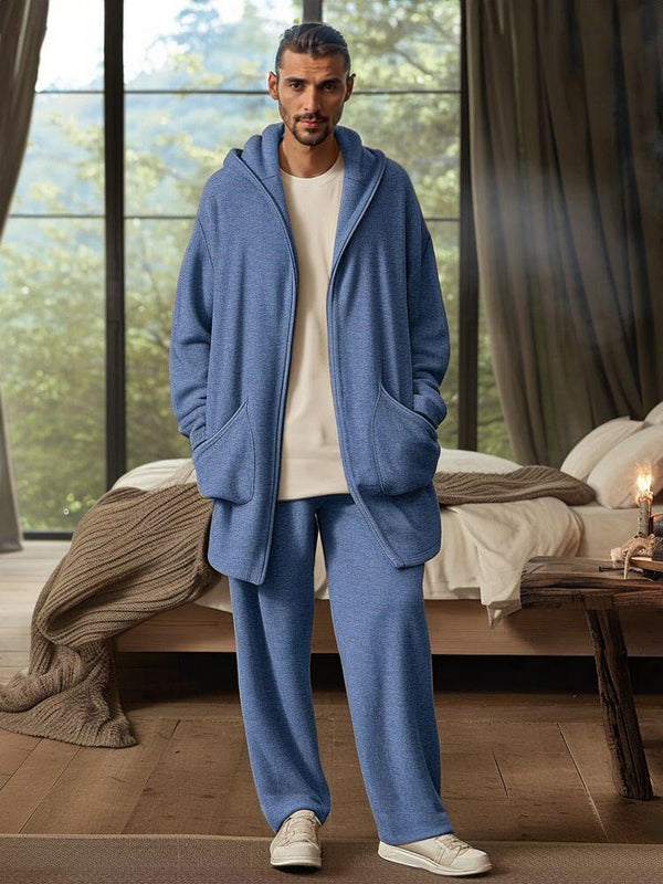 Comfy Hooded Cardigan Pants Outfits Sets coofandy Blue M