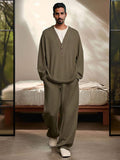 Stylish V-Neck Top Pants Sets Sets coofandy Army Green M