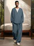 Stylish V-Neck Top Pants Sets Sets coofandy Blue M
