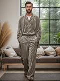 Luxury Soft Velvet 3-Piece Outfits Sets coofandy Khaki M