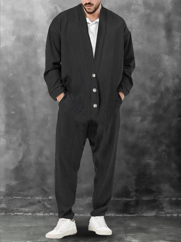 Casual Simple V-Neck Jumpsuit Jumpsuit coofandystore Black M