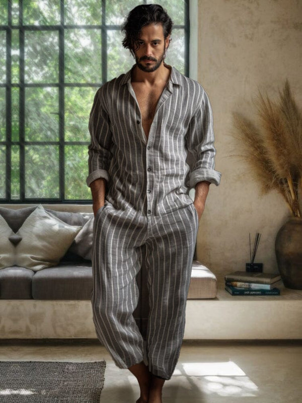 Casual Stripe Linen Blend Jumpsuit Jumpsuit coofandystore Grey M