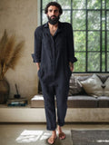 Casual Solid Linen Blend Jumpsuit Jumpsuit coofandystore Navy Blue M
