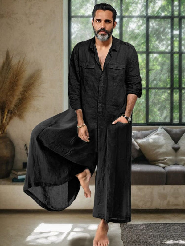 Casual Loose Linen Blend Jumpsuit Jumpsuit coofandystore Black M