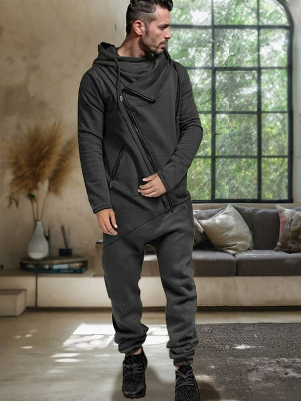 Stylish Slant Placket Hooded Jumpsuit Jumpsuit coofandy Black M
