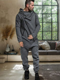 Stylish Slant Placket Hooded Jumpsuit Jumpsuit coofandy Grey M