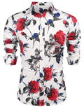 Floral Hawaiian Tropical Button Down Beach Shirt (US Only) Shirts coofandy White:red floral S