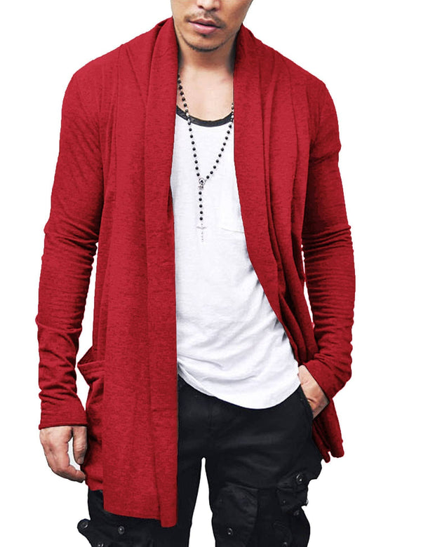 Ruffle Shawl Collar Knitted Cardigan (US Only) Cardigans COOFANDY Store Red S