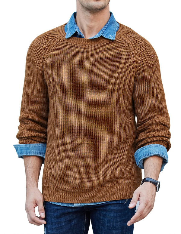 Crew Neck Slim Fit Knitted Pullover Sweater (US Only) Sweaters coofandystore Brown S
