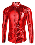 Metallic Disco Shiny Button Nightclub Party Shirt (US Only) Shirts coofandy Red S