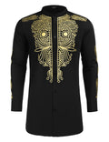 Casual Ethnic Graphic Long Shirt (US Only) Shirts COOFANDY Store Black/Gold S