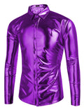 Metallic Disco Shiny Button Nightclub Party Shirt (US Only) Shirts coofandy Purple S