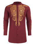 Casual Ethnic Graphic Long Shirt (US Only) Shirts COOFANDY Store Burgundy/Gold S