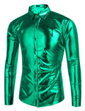 Metallic Disco Shiny Button Nightclub Party Shirt (US Only) Shirts coofandy Green S