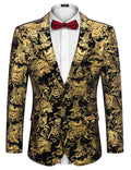 Floral Luxury Tuxedo Dinner Party Blazer (US Only) Blazer coofandy Gold S