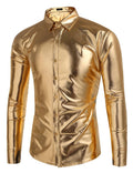 Metallic Disco Shiny Button Nightclub Party Shirt (US Only) Shirts coofandy Golden S