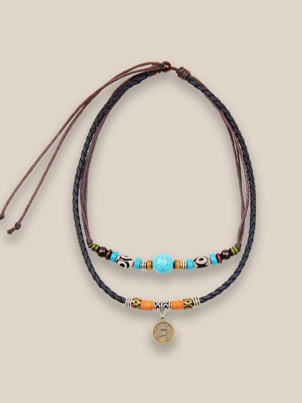 Faux Turquoise Bead Coin Pendant Accessory coofandystore Necklace F