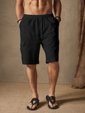 Linen Style Casual Shorts with Pockets Shorts coofandy Black M