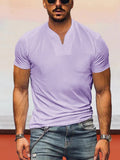 Loose Fit V-neck Short Sleeves T-shirt T-Shirt coofandystore Purple S